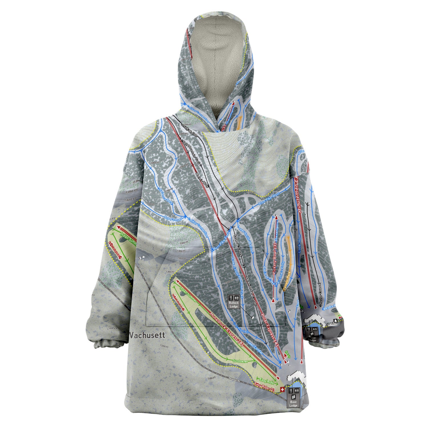 Wachusett, Massachusetts Ski Trail Map - Snug Hoodie