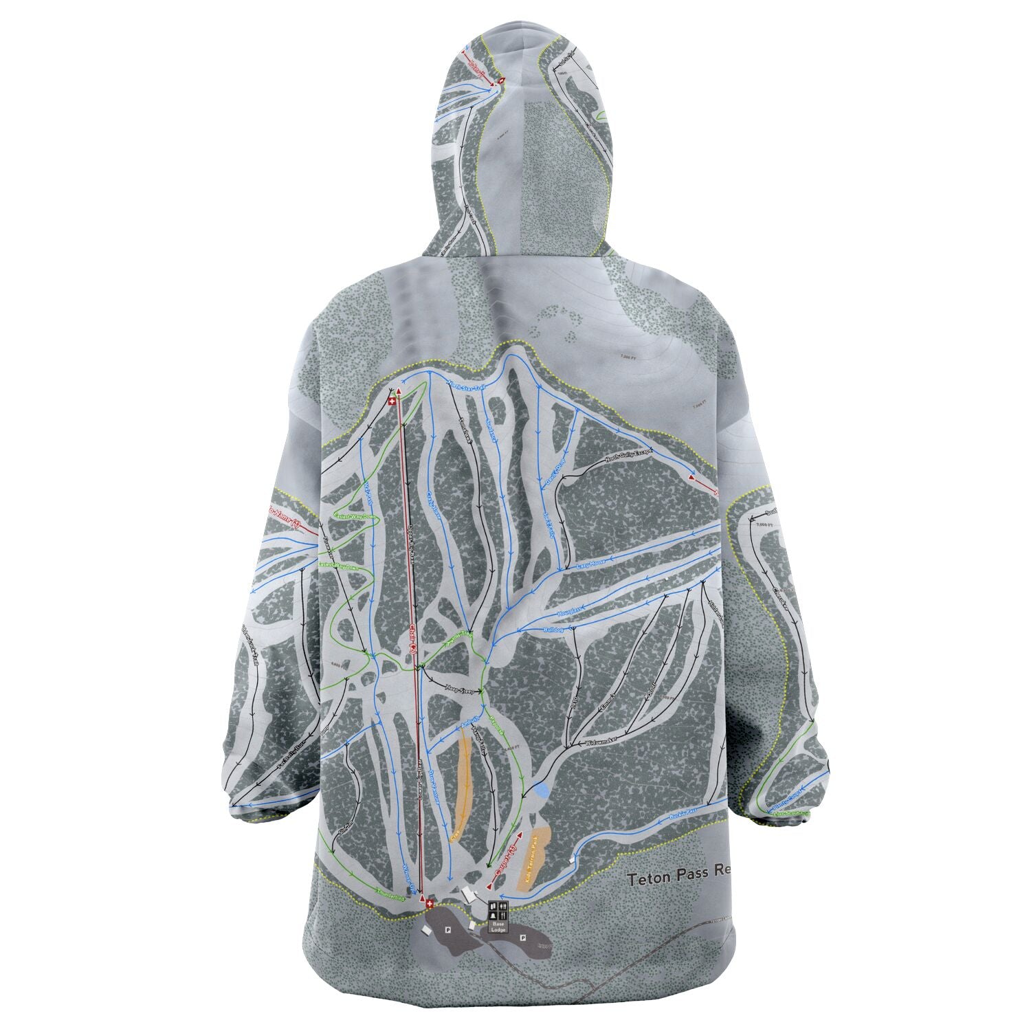 Teton Pass, Montana Ski Trail Map Snug Hoodie