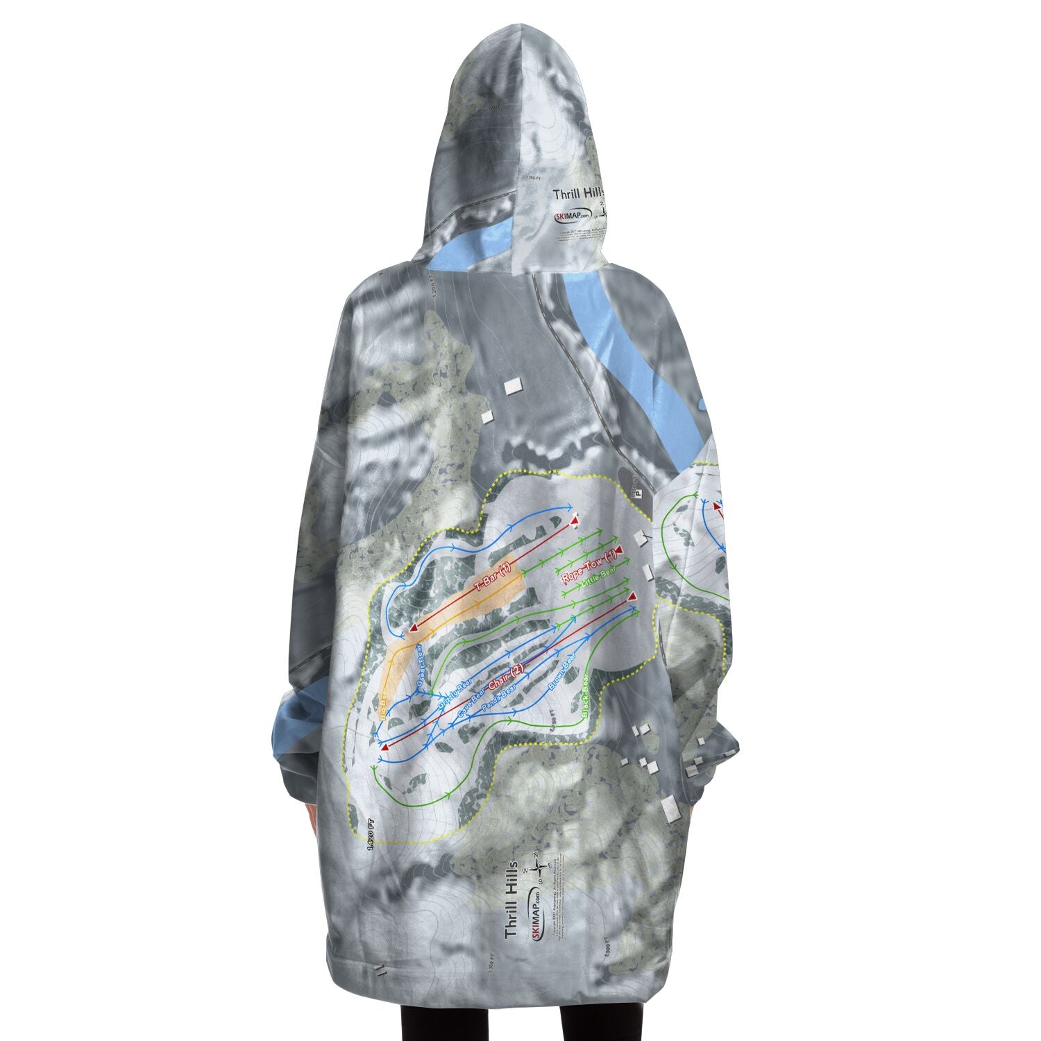 Thrill Hills, North Dakota Ski Trail Map Snug Hoodie