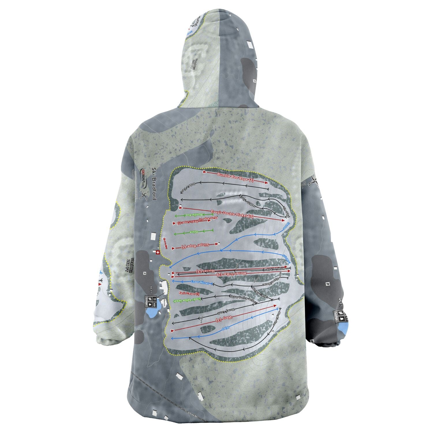 Ski Bradford, Massachusetts Ski Trail Map Snug Hoodie