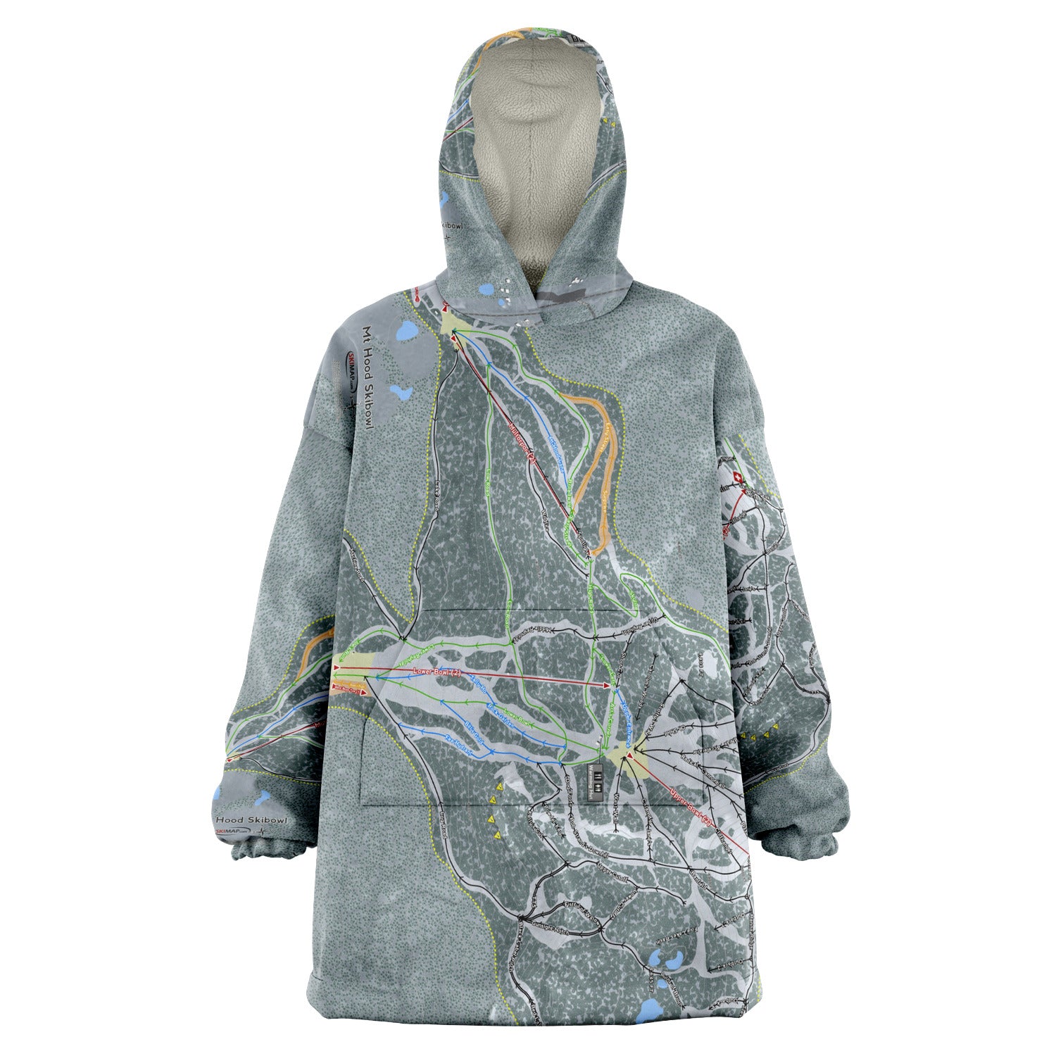 Mt. Hood Ski Bowl, Oregon Ski Trail Map - Snug Hoodie