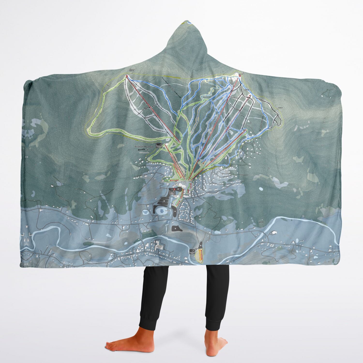 Windham Mountain, New York Ski Trail Map - Youth Hooded Blanket