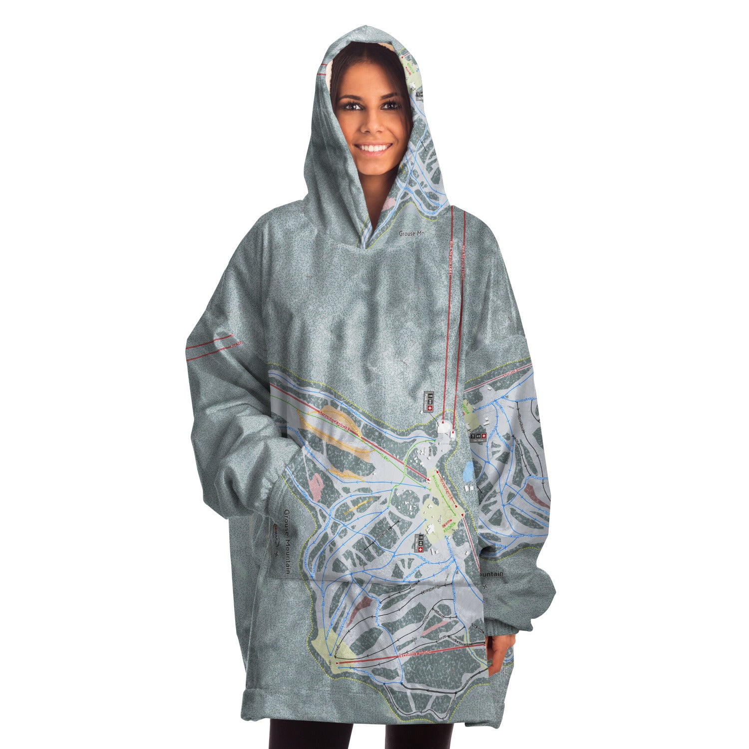 Grouse Mountain, British Columbia Ski Trail Map Snug Hoodie