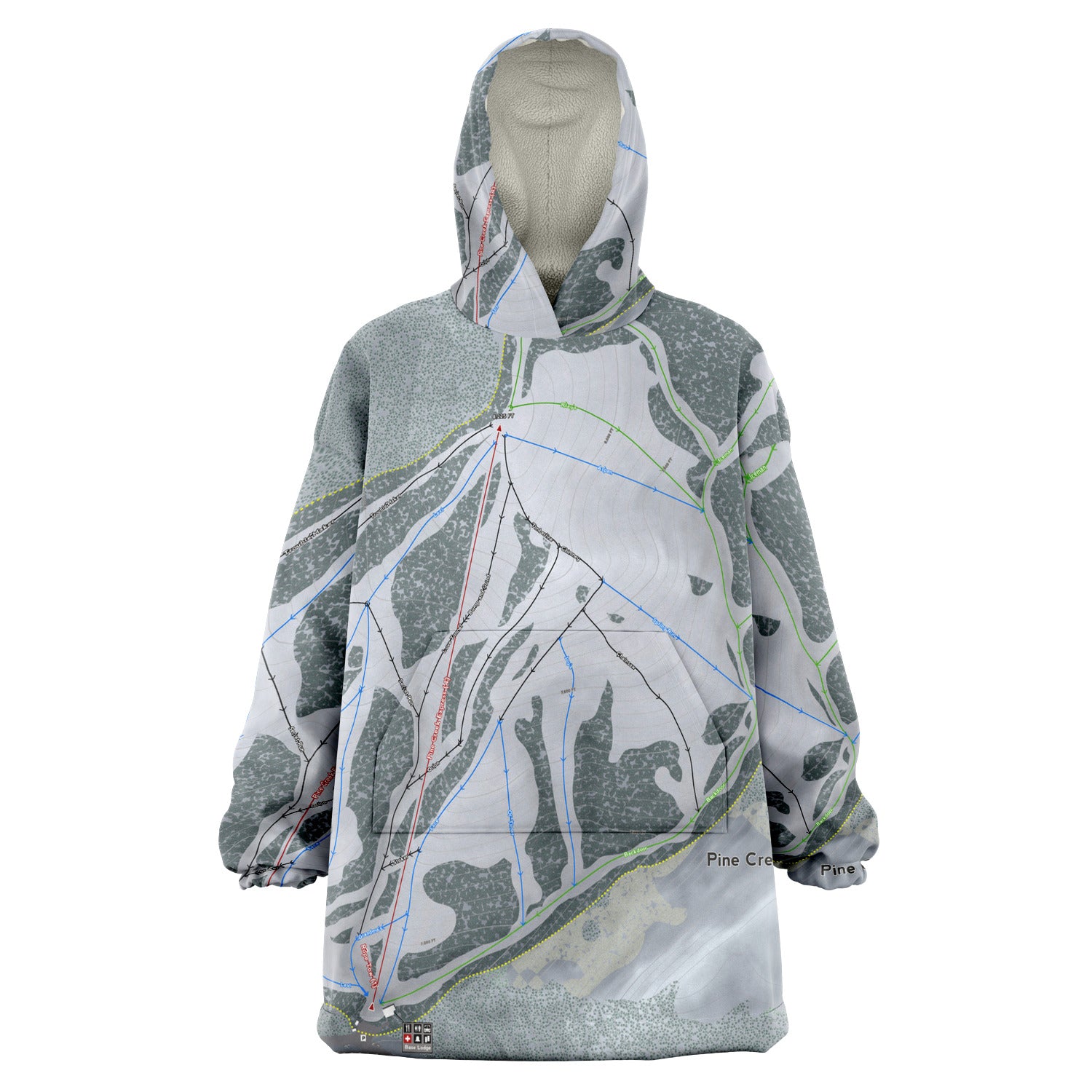 Pine Creek, Wyoming Ski Trail Map Snug Hoodie