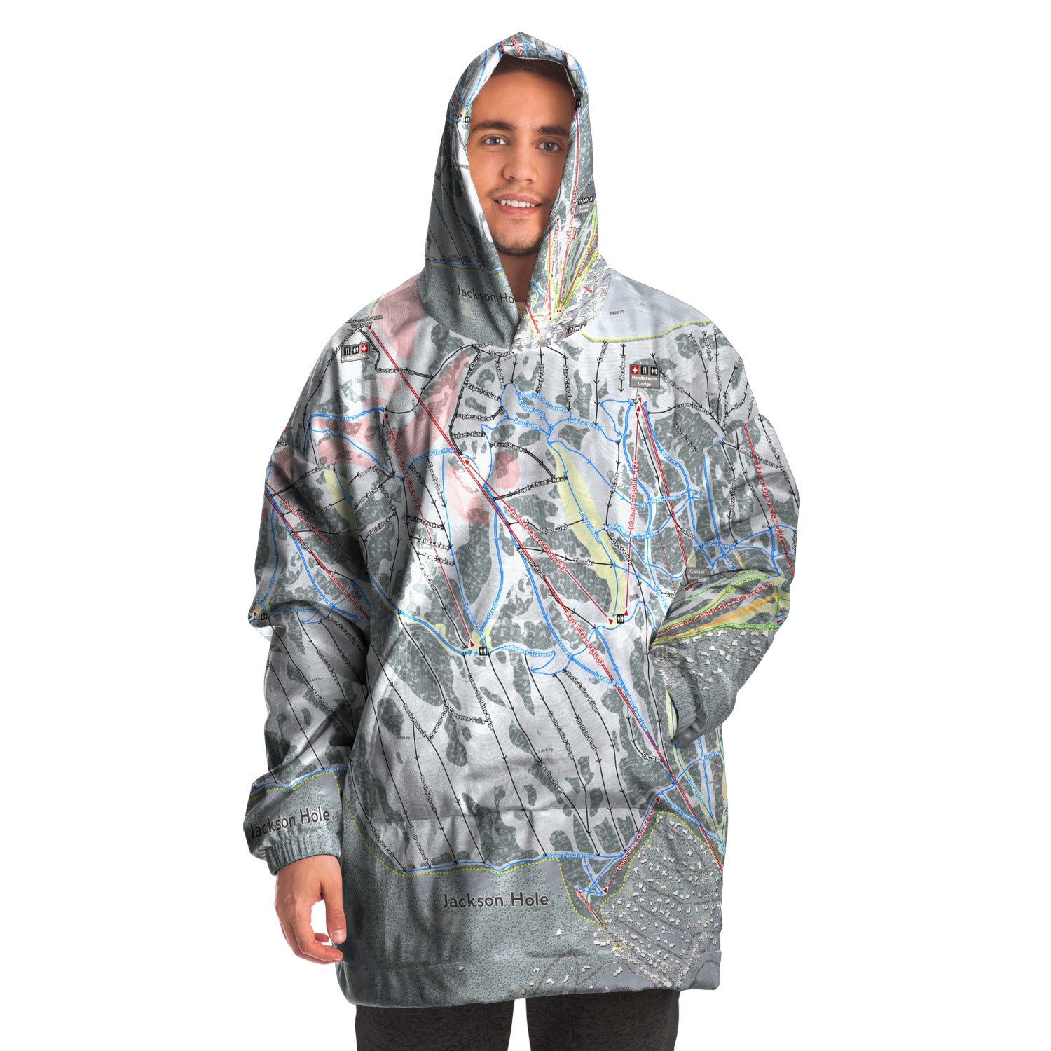 Jackson Hole, Wyoming Ski Trail Map - Snug Hoodie