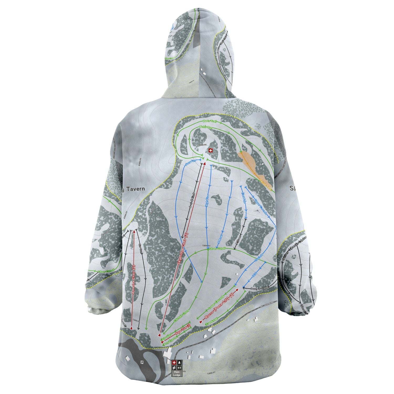 Sky Tavern, Nevada Ski Trail Map - Snug Hoodie