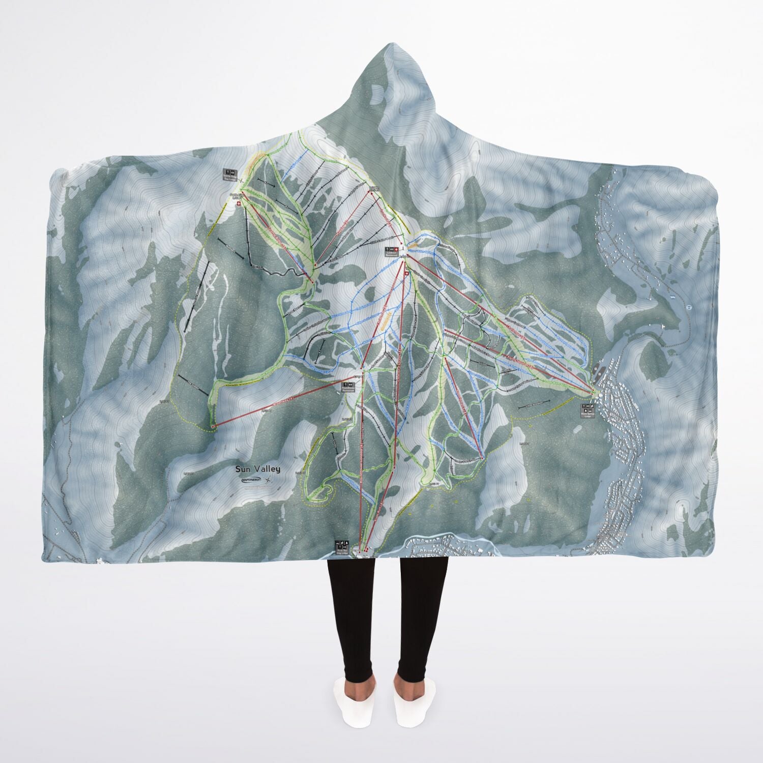 Sun Valley, Idaho Ski Trail Map - Adult Hooded Blanket