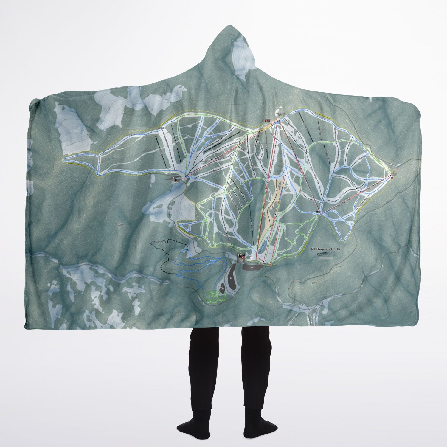 49 Degrees North, Washington Ski Trail Map - Adult Hooded Blanket