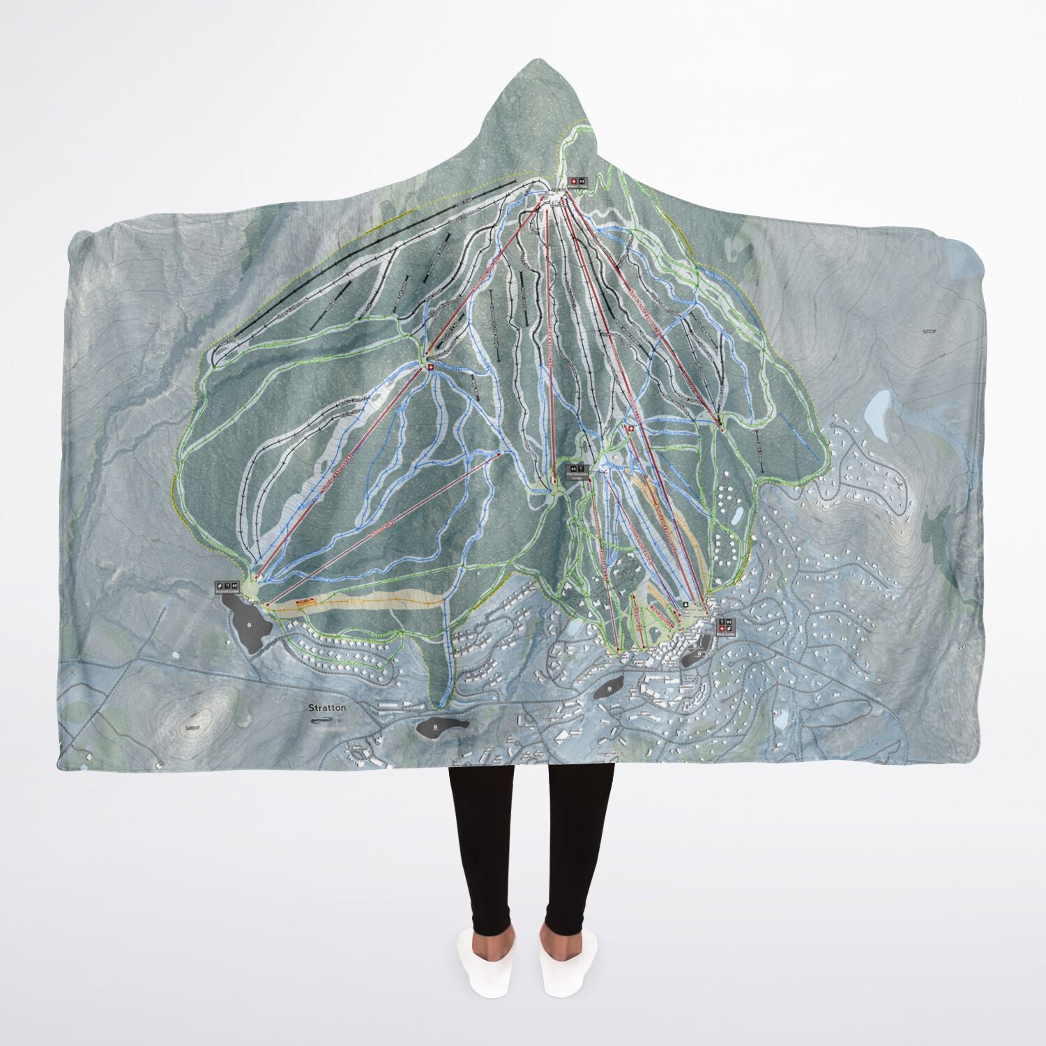 Stratton, Vermont Ski Trail Map - Adult Hooded Blanket