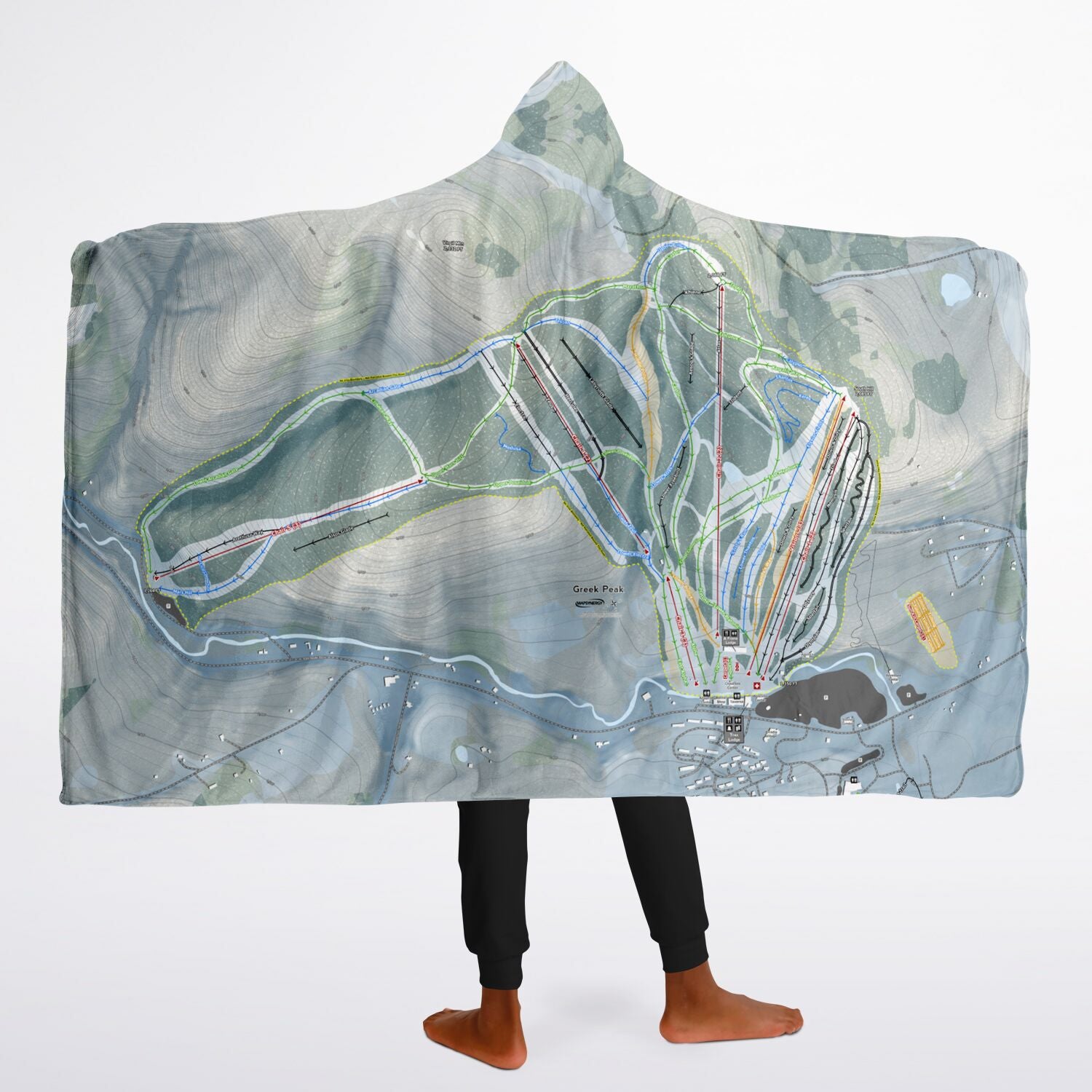 Greek Peak, New York Ski Trail Map - Youth Hooded Blanket