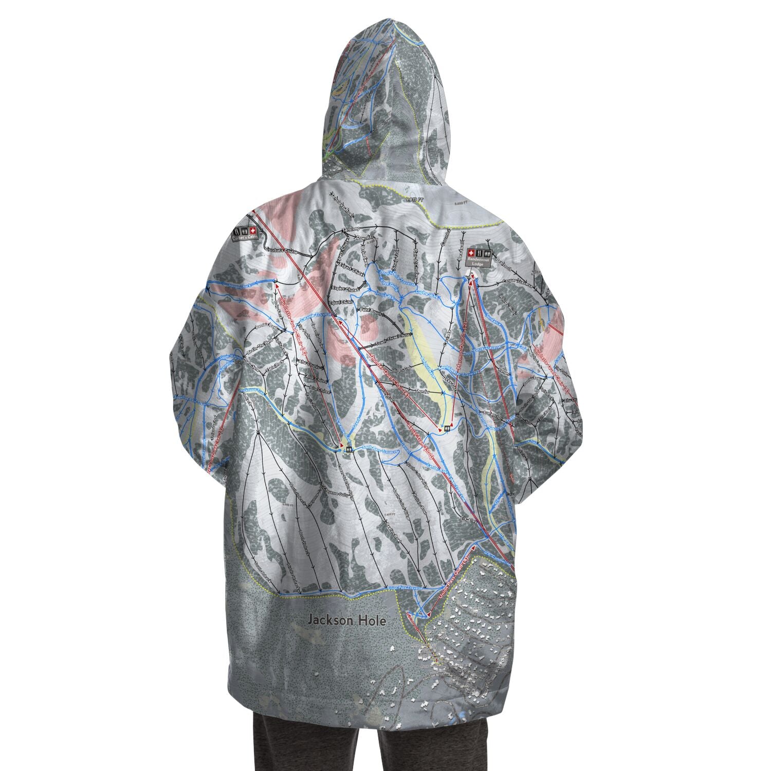 Jackson Hole, Wyoming Ski Trail Map - Snug Hoodie