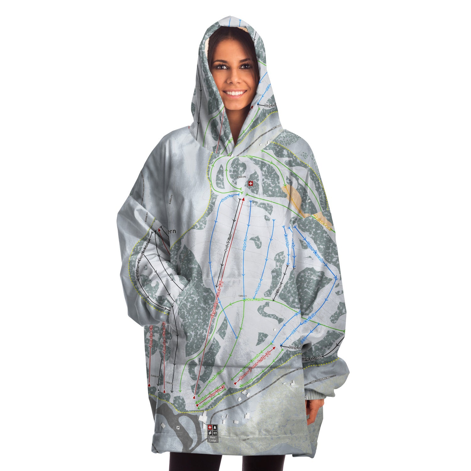 Sky Tavern, Nevada Ski Trail Map - Snug Hoodie