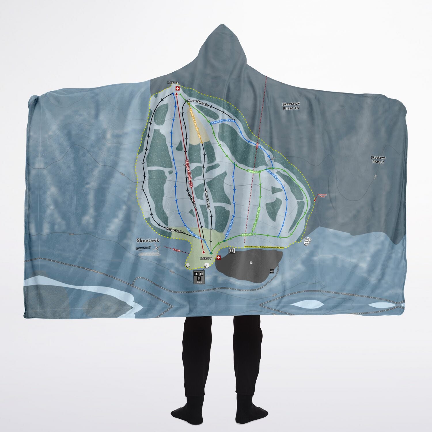 Skeetawk, Alaska Ski Trail Map - Adult Hooded Blanket