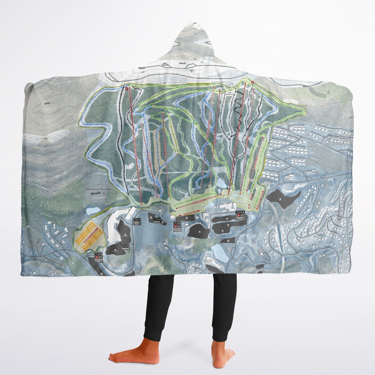 Camelback Mountain, Pennsylvania Ski Trail Map - Youth Hooded Blanket