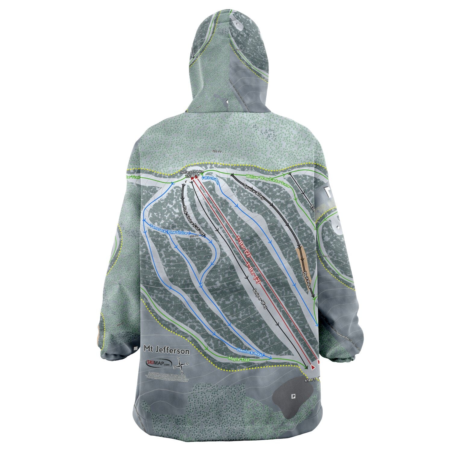 Mt Jefferson, Maine Ski Trail Map - Snug Hoodie