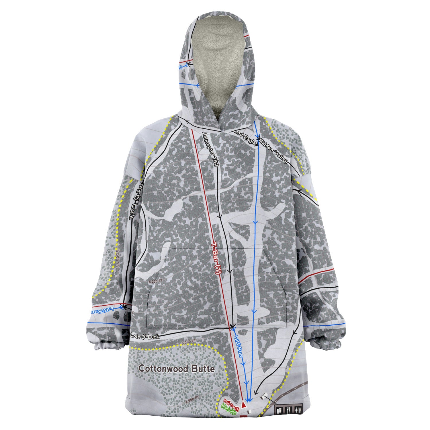 Cottonwood Butte, Idaho Ski Trail Map Snug Hoodie