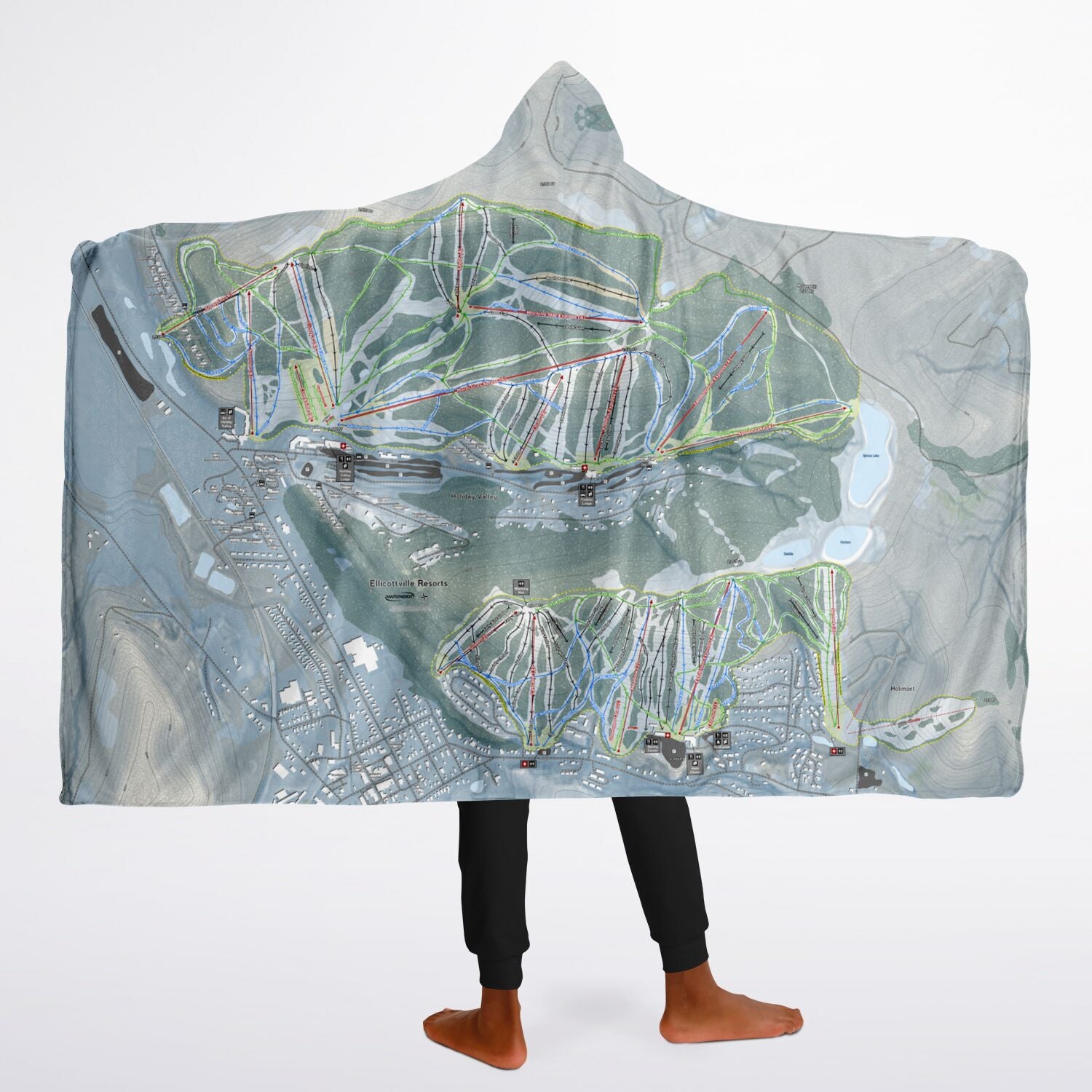 Holiday Valley Combo, New York Ski Trail Map - Youth Hooded Blanket