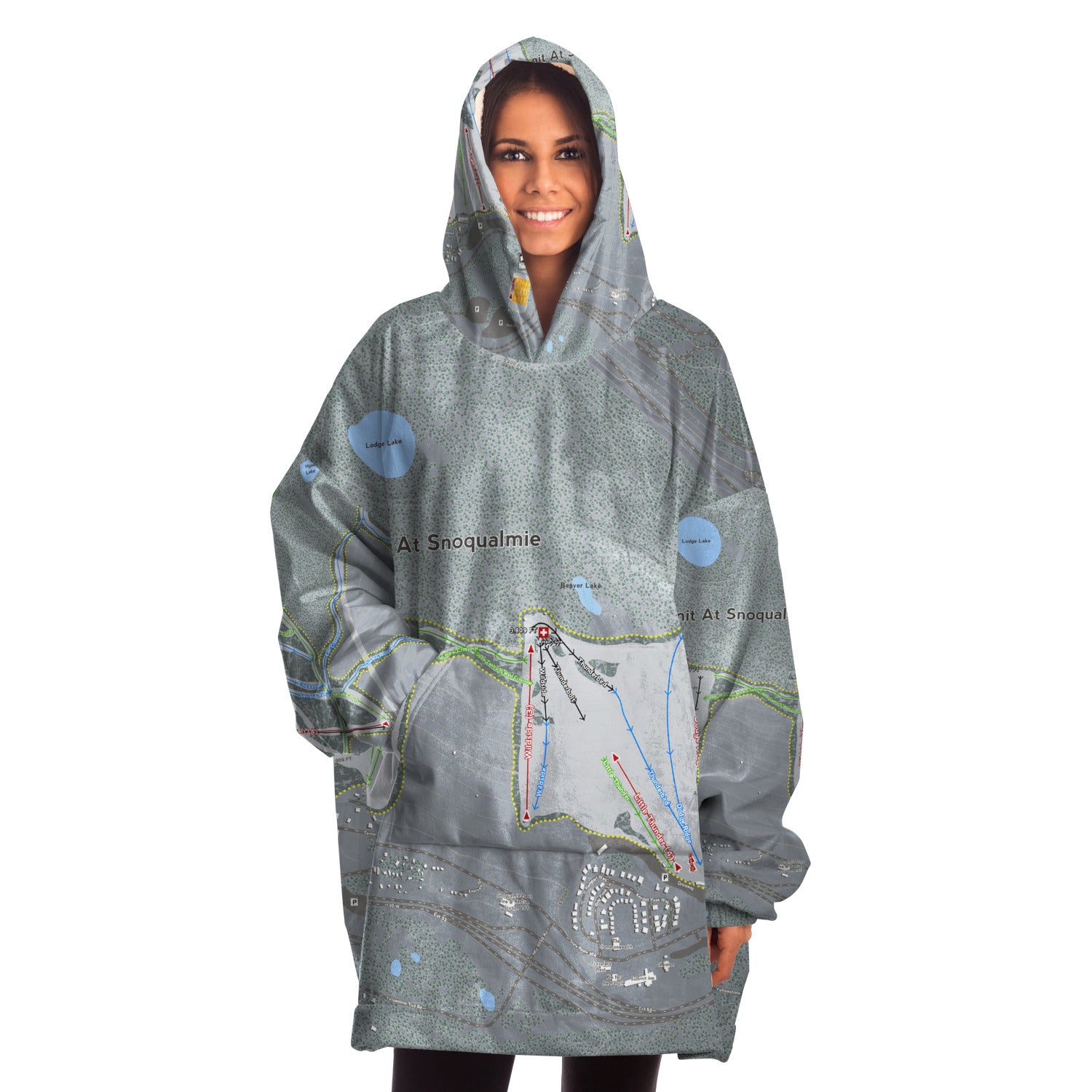 Summit At Snoqualmie Alpental, Washington Ski Trail Map Snug Hoodie