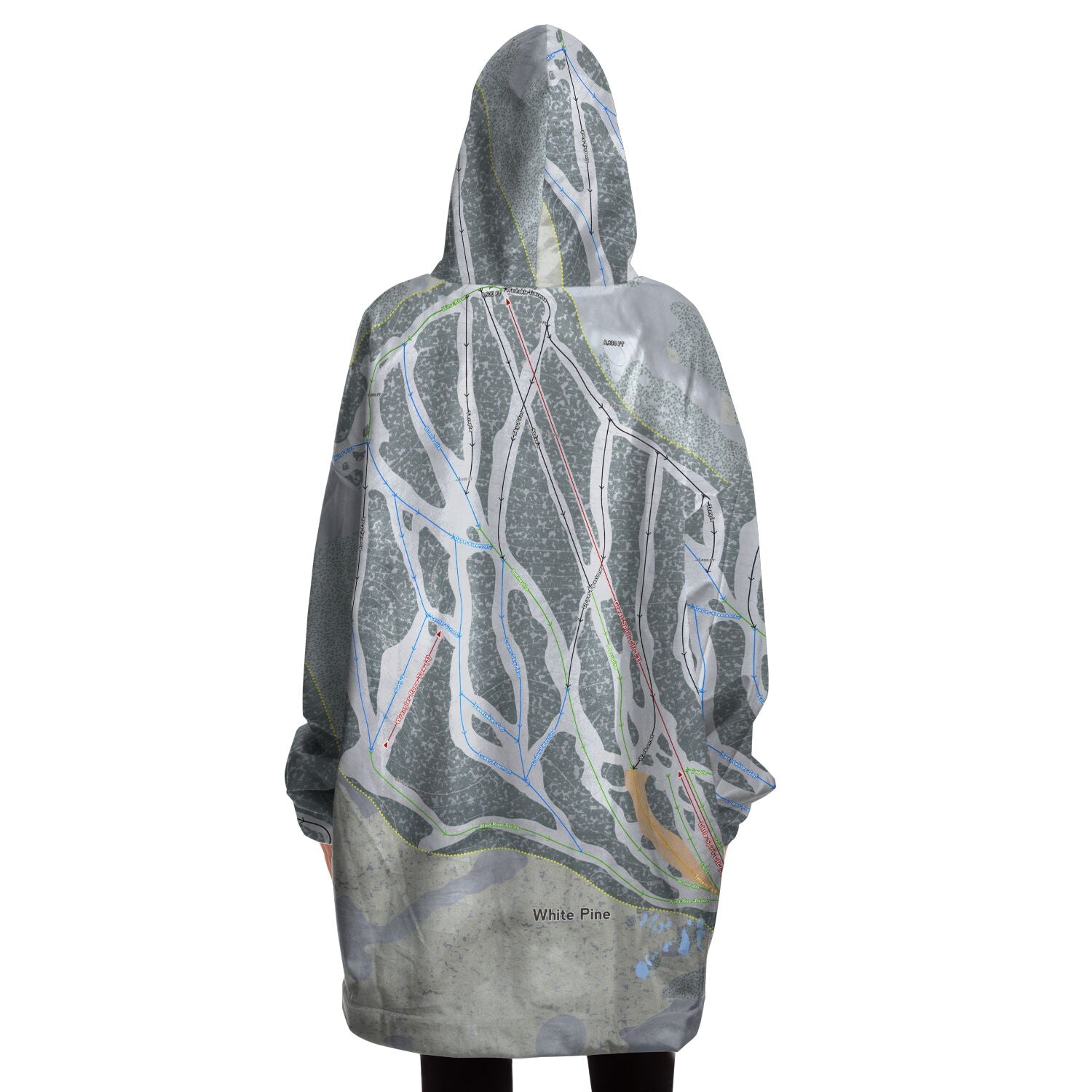 White Pine, Wyoming Ski Trail Map Snug Hoodie