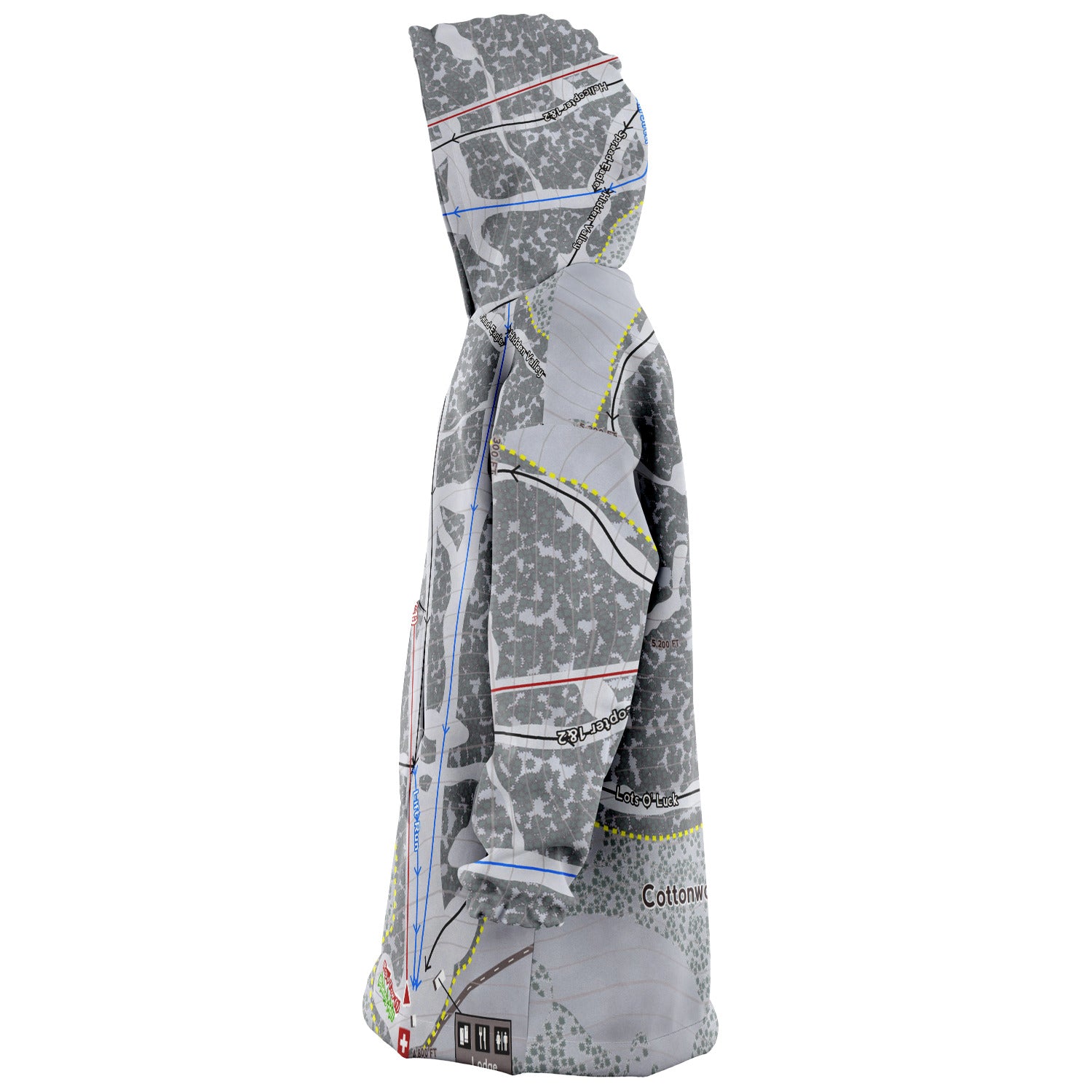 Cottonwood Butte, Idaho Ski Trail Map Snug Hoodie