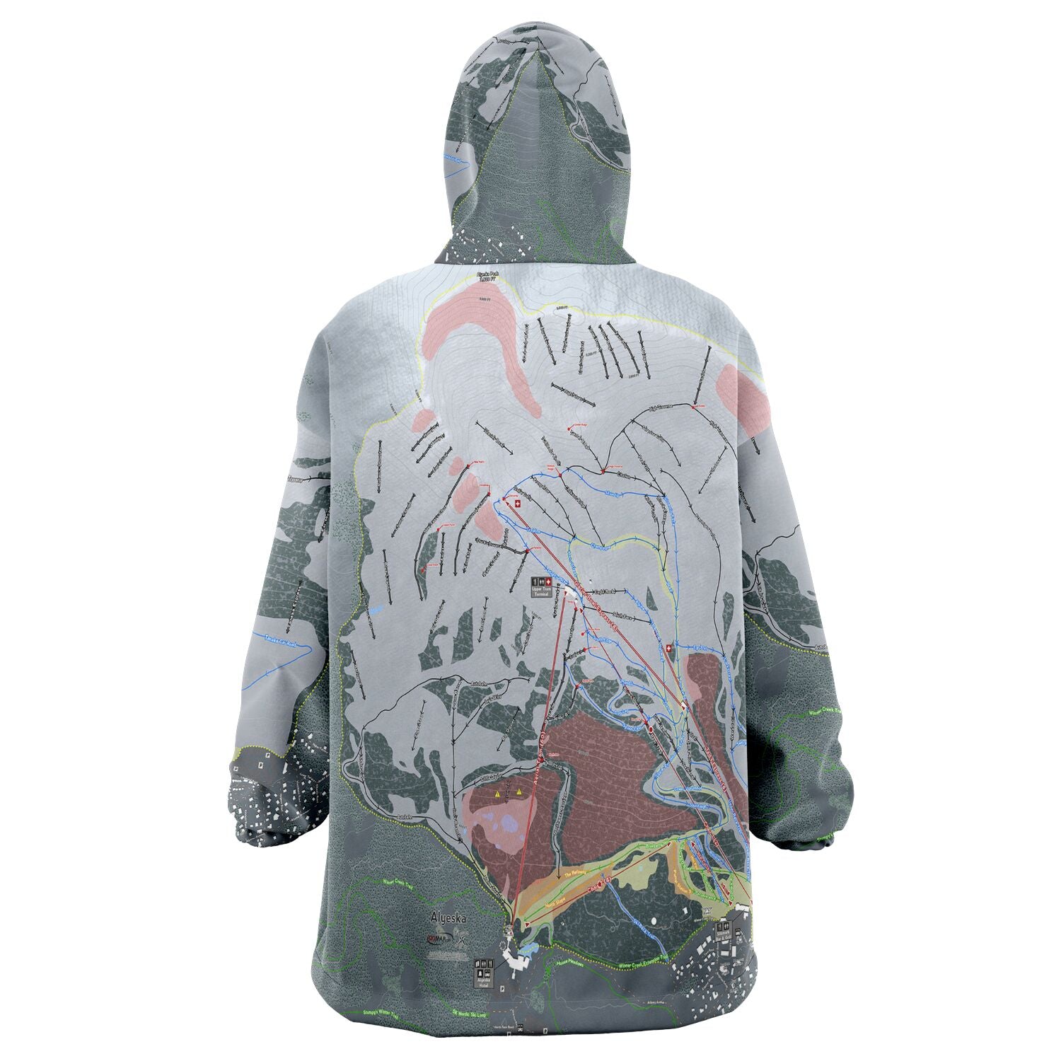 Alyeska, Alaska Ski Trail Map - Snug Hoodie