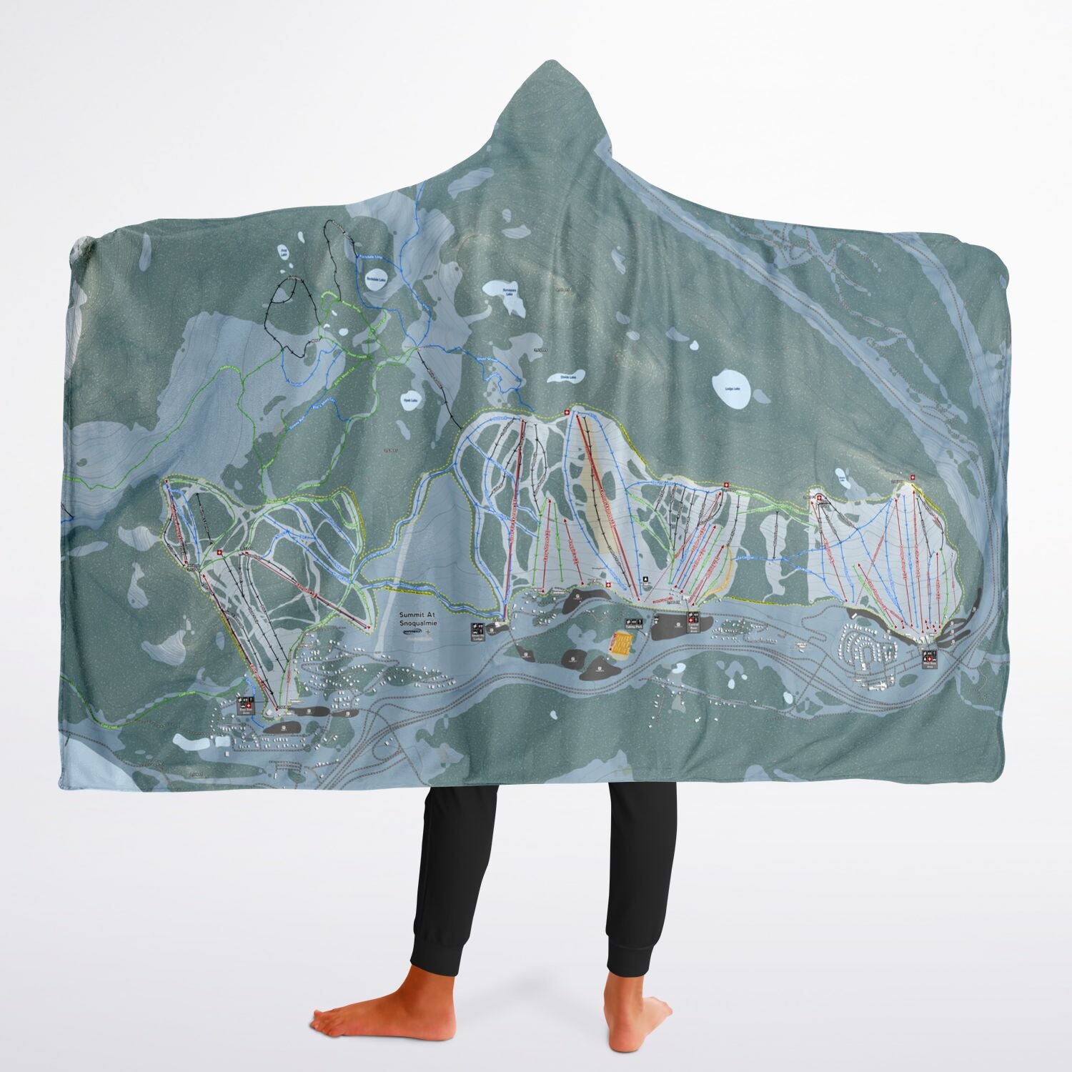 Summit At Snoqualmie, Washington Ski Trail Map - Youth Hooded Blanket