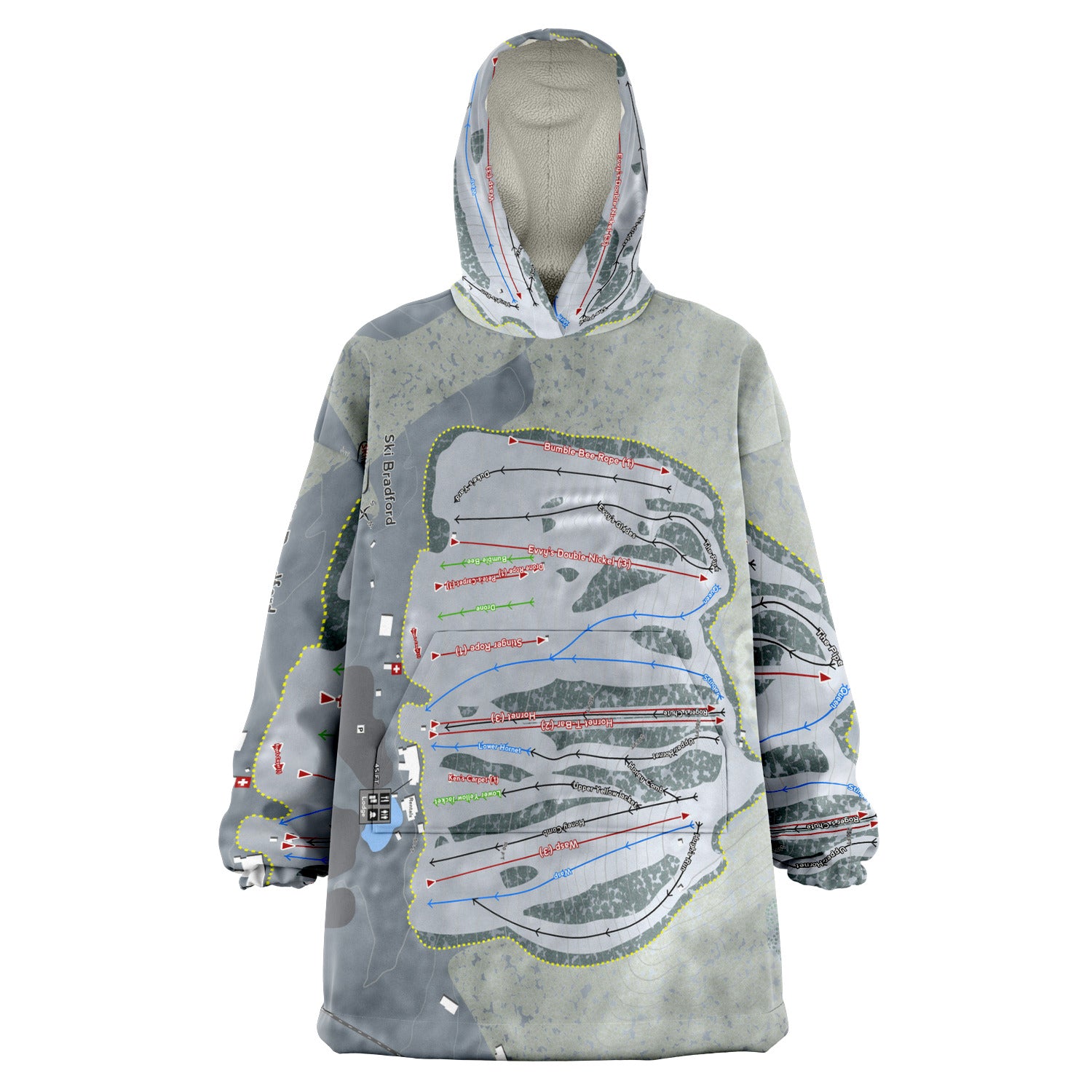 Ski Bradford, Massachusetts Ski Trail Map Snug Hoodie