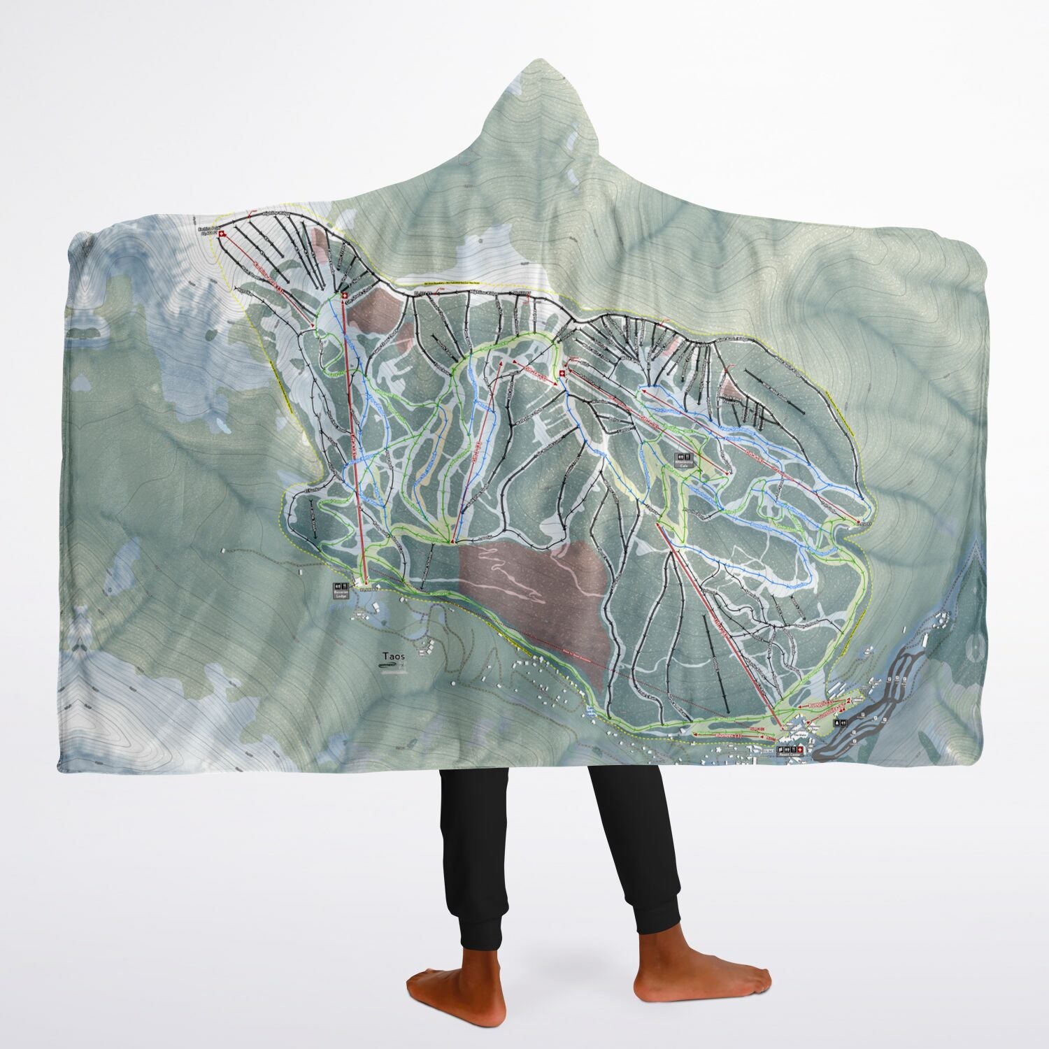 Taos, New Mexico Ski Trail Map - Youth Hooded Blanket