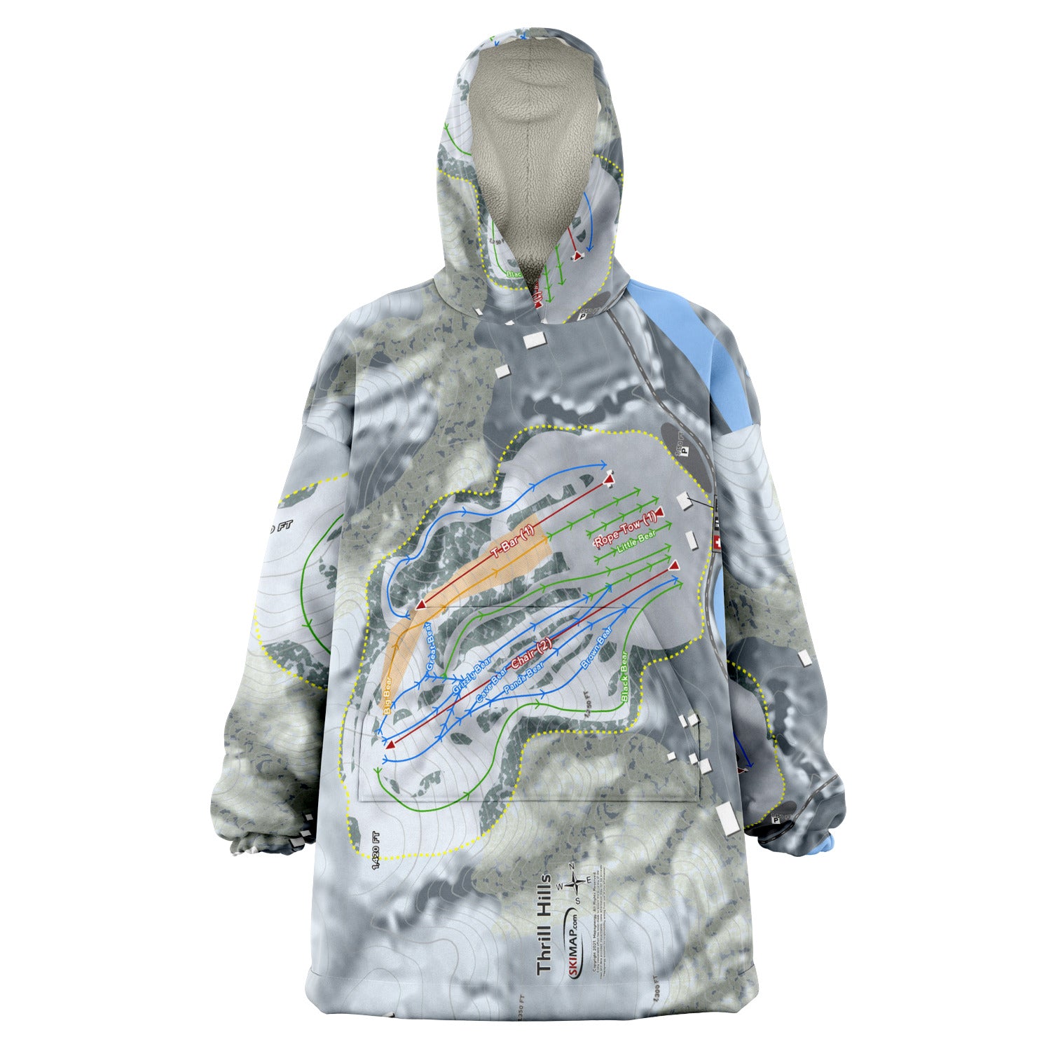 Thrill Hills, North Dakota Ski Trail Map Snug Hoodie