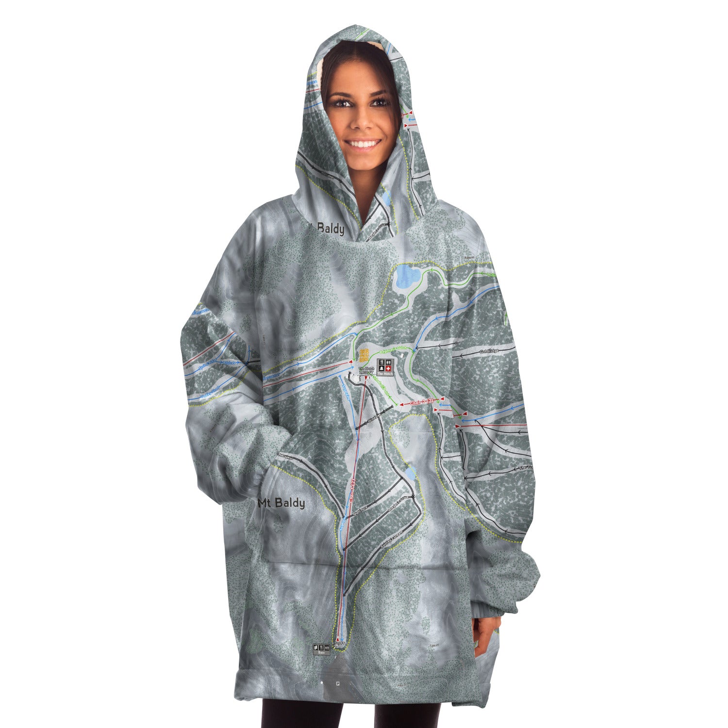 Mt. Baldy, California Ski Trail Map - Snug Hoodie