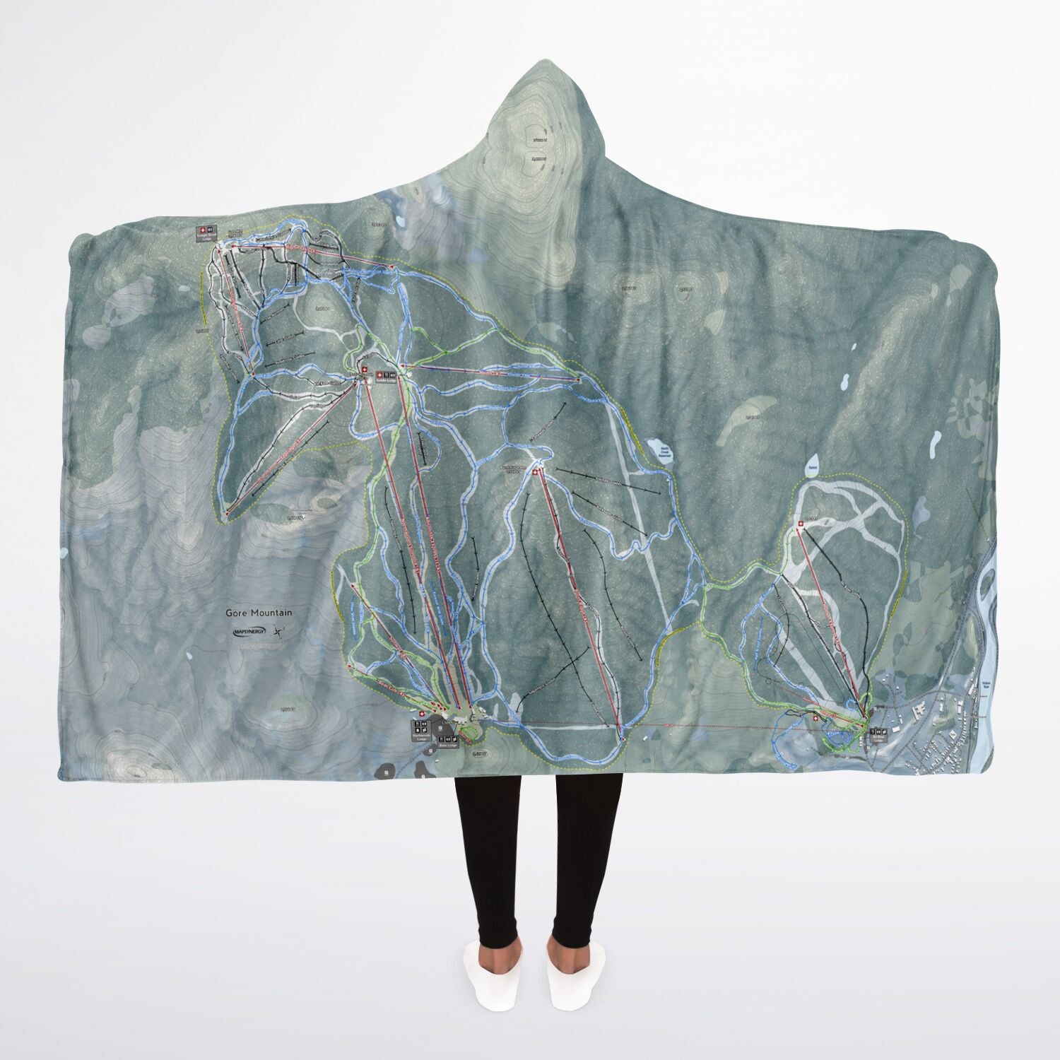 Gore Mountain, New York Ski Trail Map - Adult Hooded Blanket