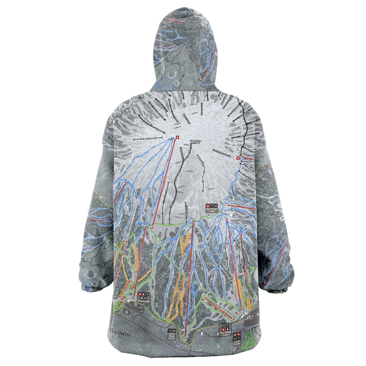 Mt Bachelor, Oregon Ski Trail Map - Snug Hoodie