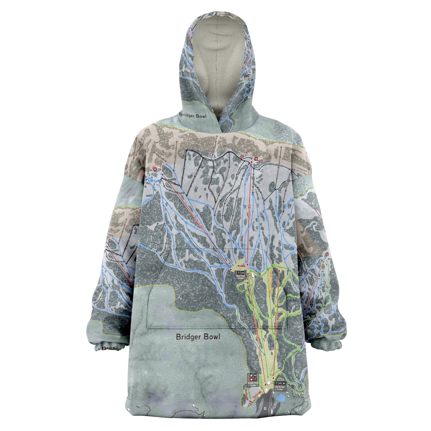 Bridger Bowl, Montana Ski Trail Map - Snug Hoodie