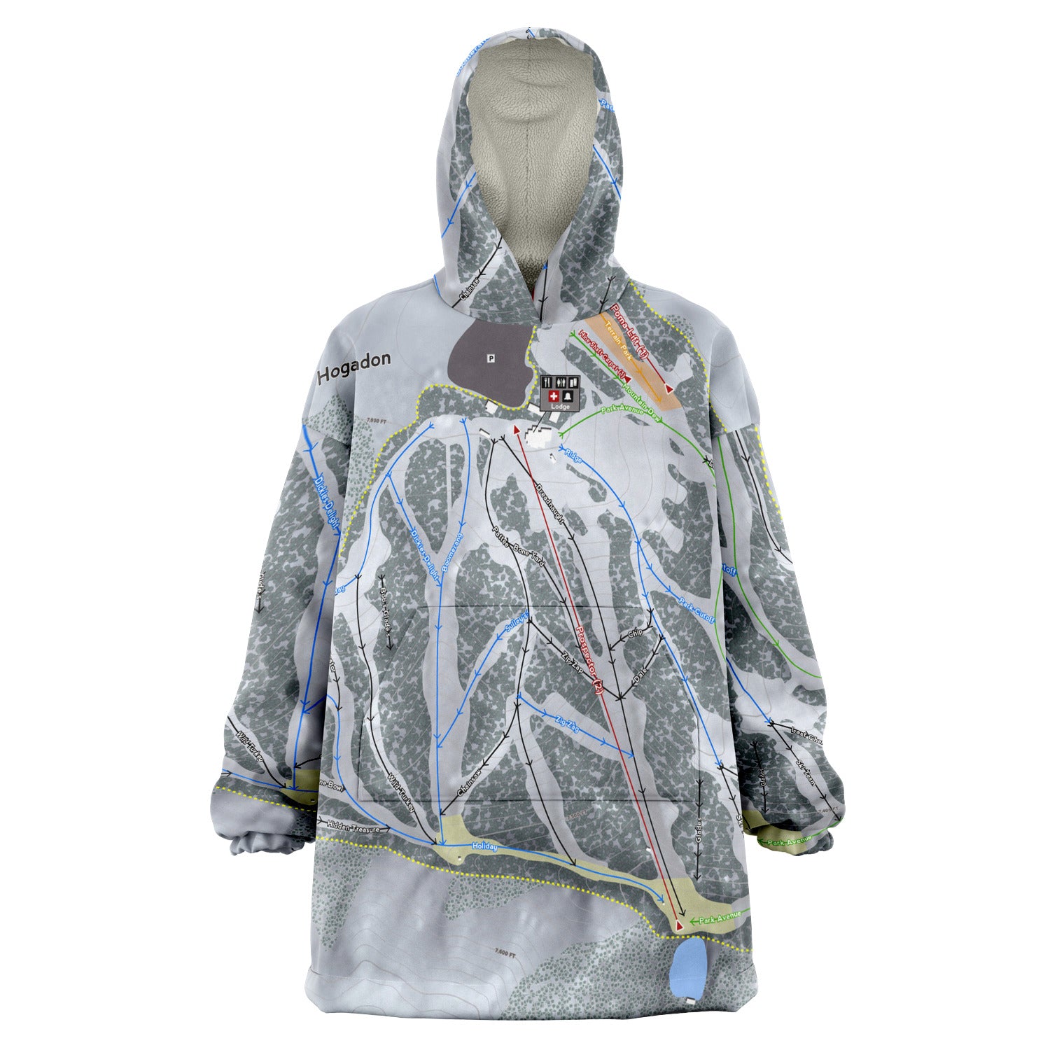 Hogadon, Wyoming Ski Trail Map Snug Hoodie