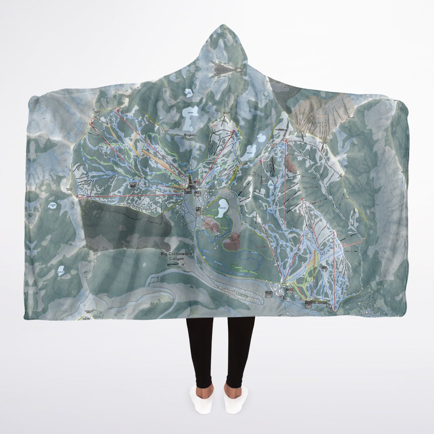 Big Cottonwood, Utah Ski Trail Map - Adult Hooded Blanket