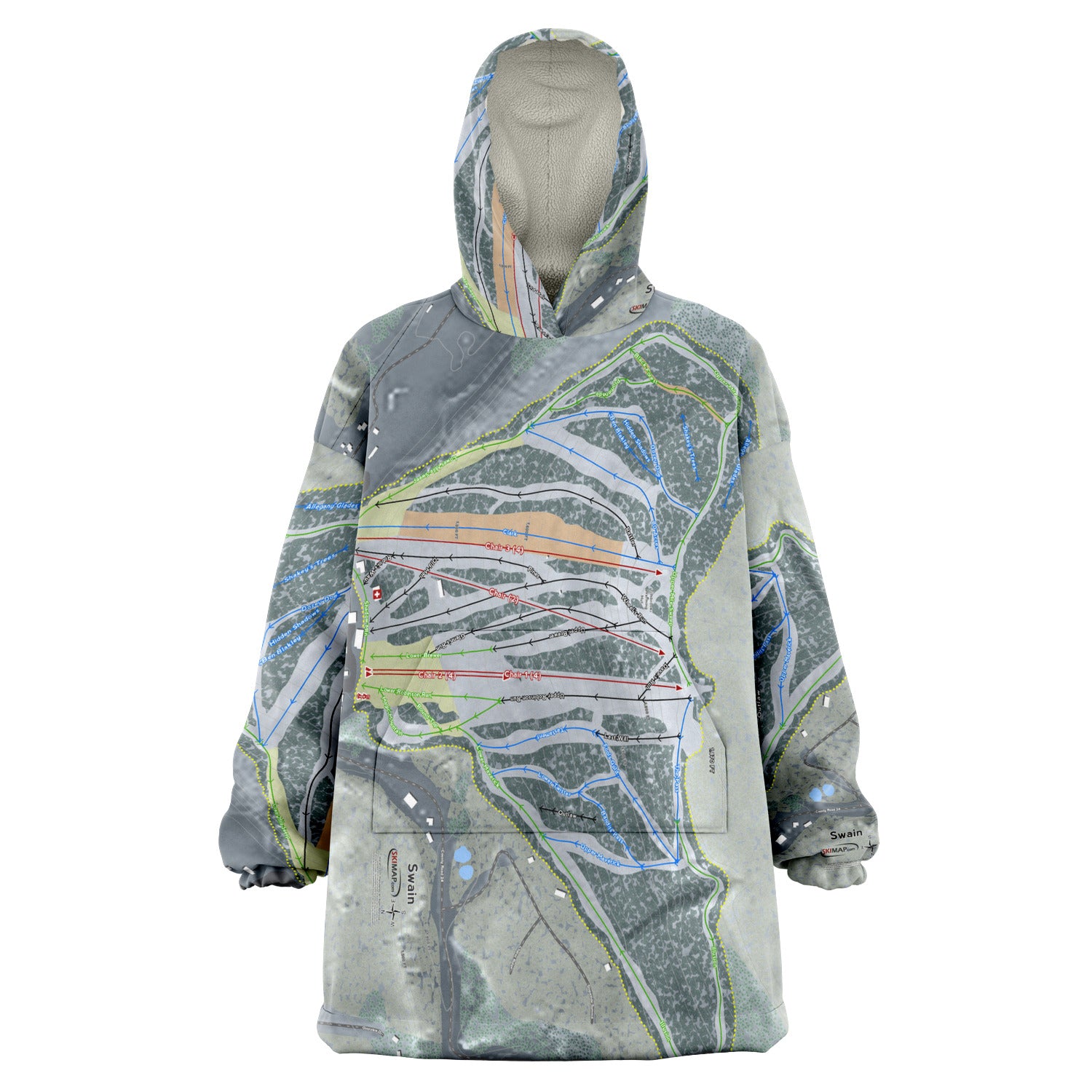 Swain, New York Ski Trail Map Snug Hoodie