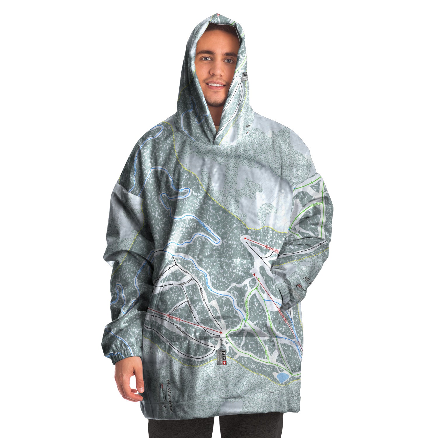 Mt Waterman, California Ski Trail Map - Snug Hoodie