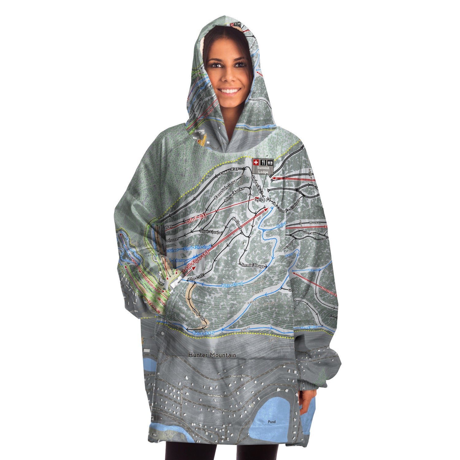 Hunter Mountain, New York Ski Trail Map - Snug Hoodie