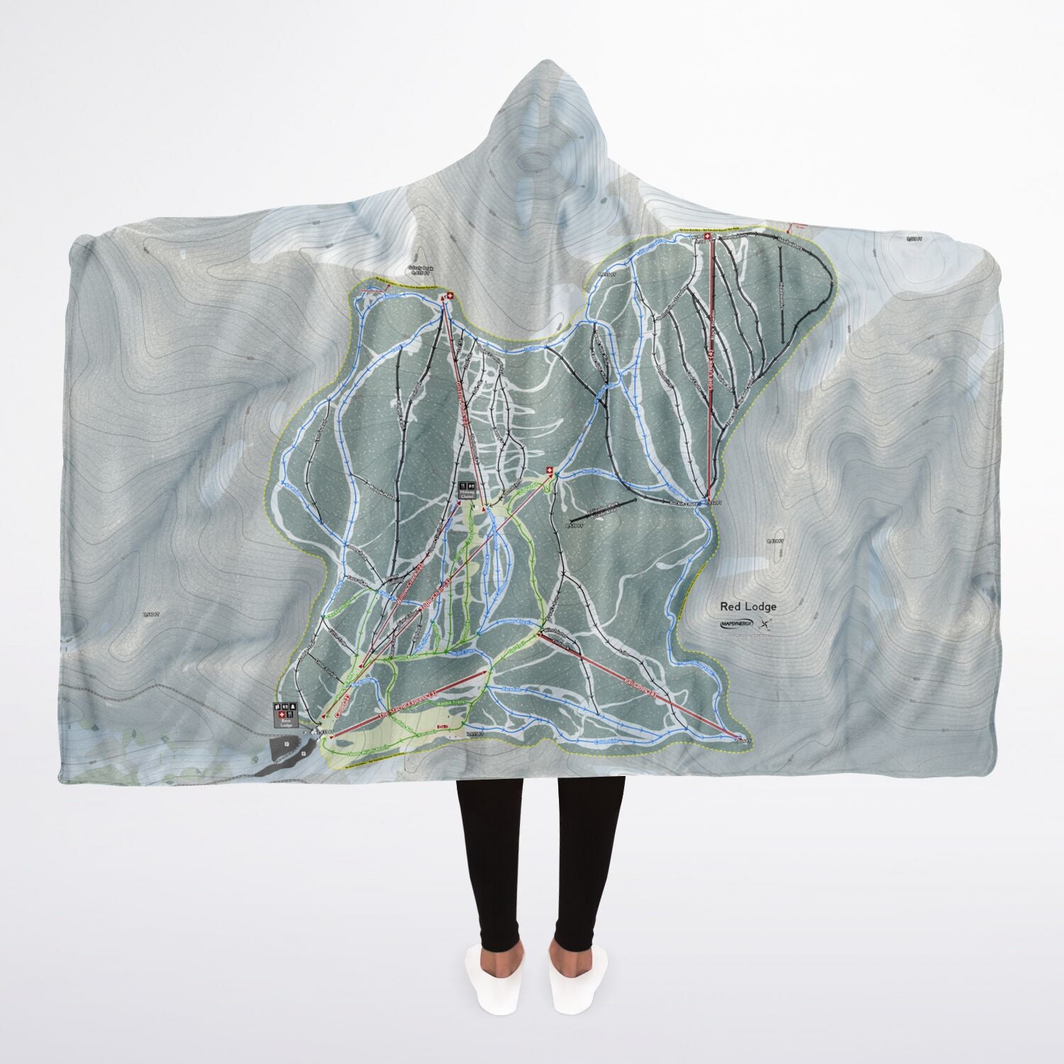 Red Lodge, Montana Ski Trail Map - Adult Hooded Blanket