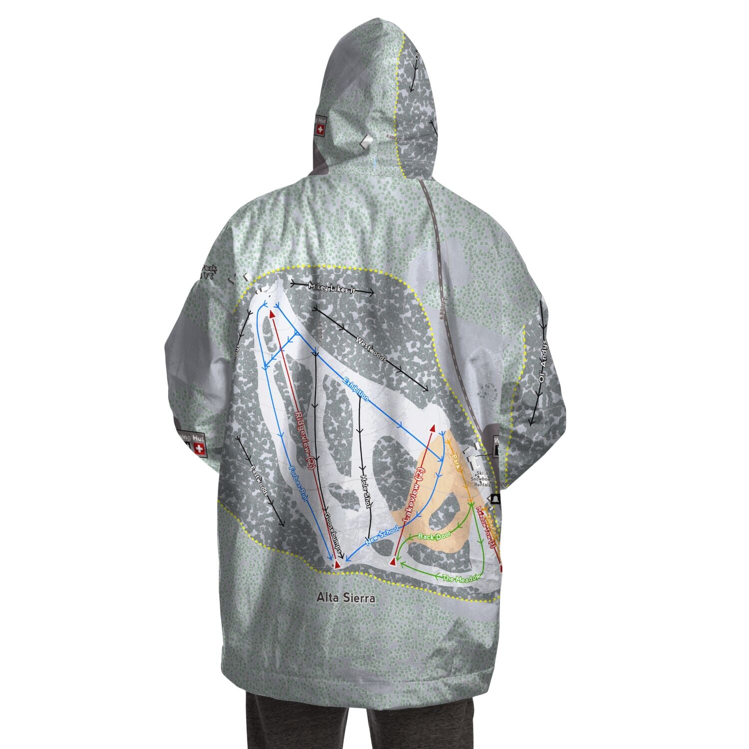 Alta Sierra, California Ski Trail Map - Snug Hoodie