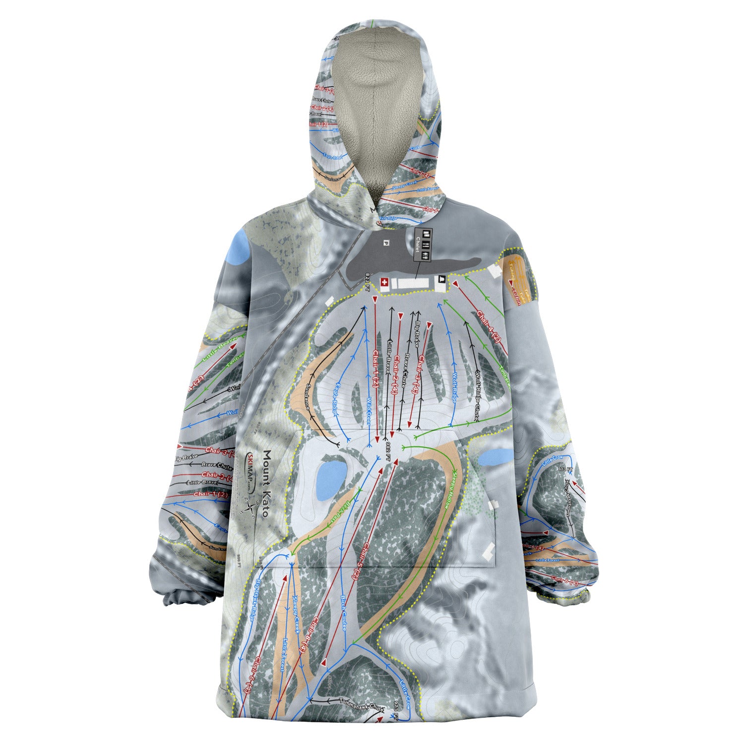 Mount Kato, Minnesota Ski Trail Map Snug Hoodie