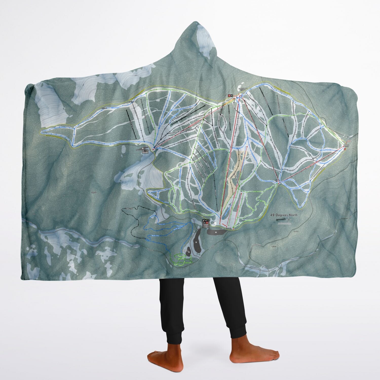 49 Degrees North, Washington Ski Trail Map - Youth Hooded Blanket