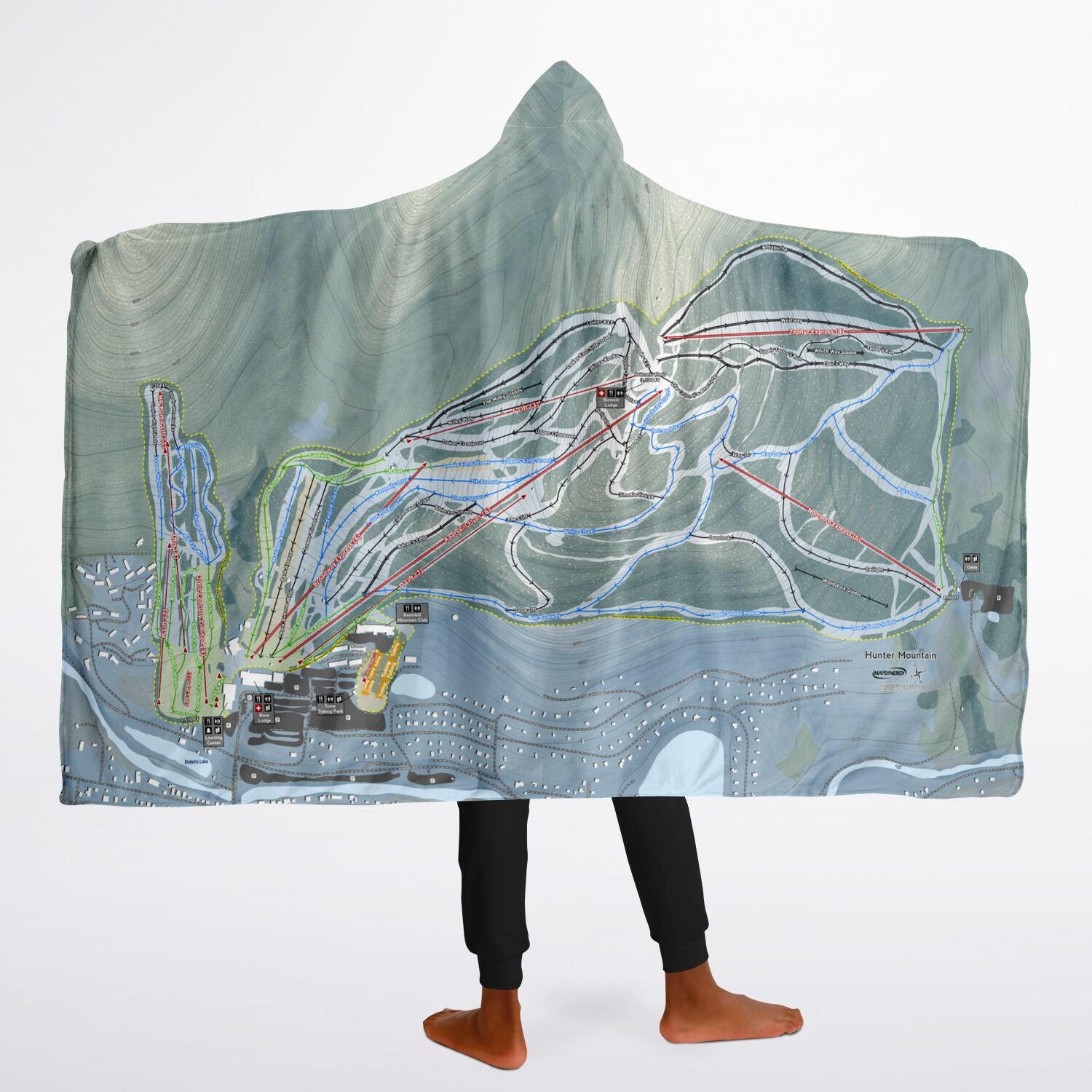 Hunter Mountain, New York Ski Trail Map - Youth Hooded Blanket