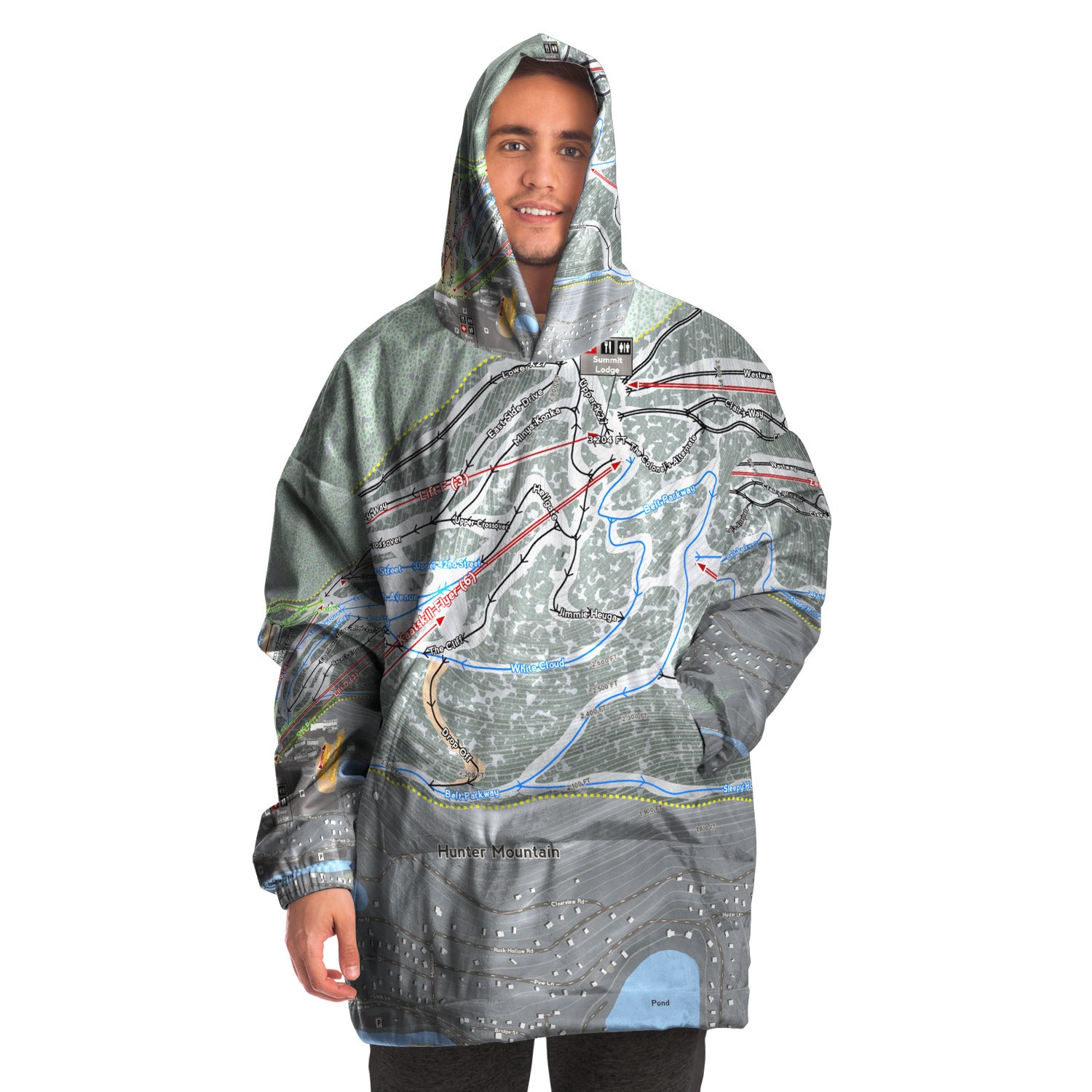 Hunter Mountain, New York Ski Trail Map - Snug Hoodie