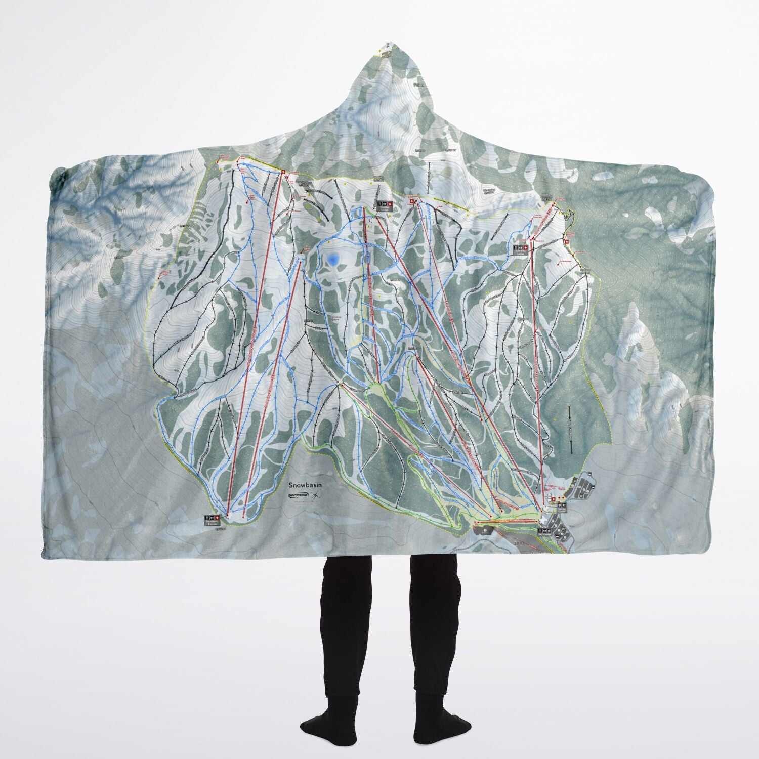 Snowbasin, Utah Ski Trail Map - Adult Hooded Blanket