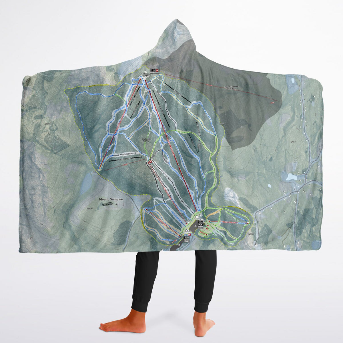 Mount Sunapee, New Hampshire Ski Trail Map - Youth Hooded Blanket