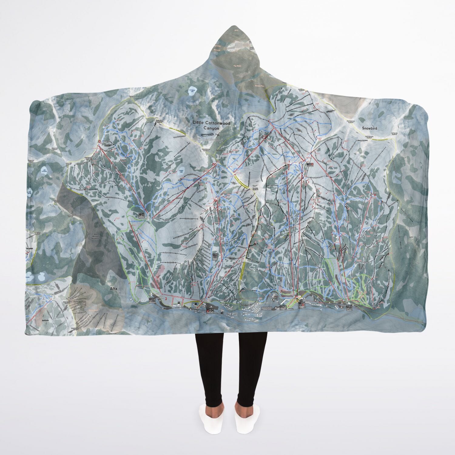 Little Cottonwood, Utah Ski Trail Map - Adult Hooded Blanket