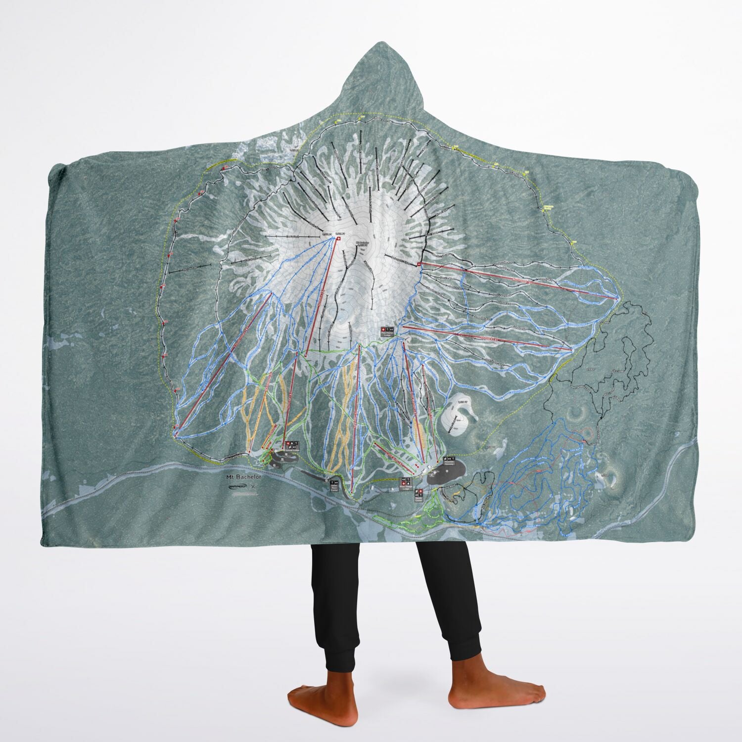 Mt Bachelor, Oregon Ski Trail Map - Youth Hooded Blanket