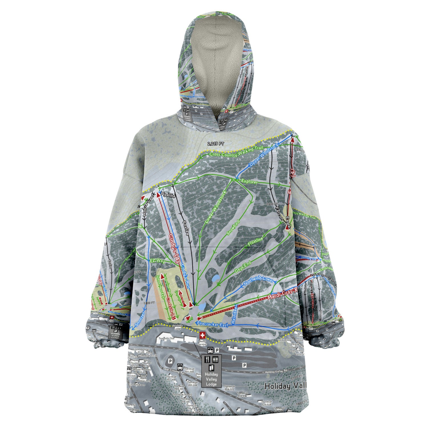 Holiday Valley, New York Ski Trail Map - Snug Hoodie