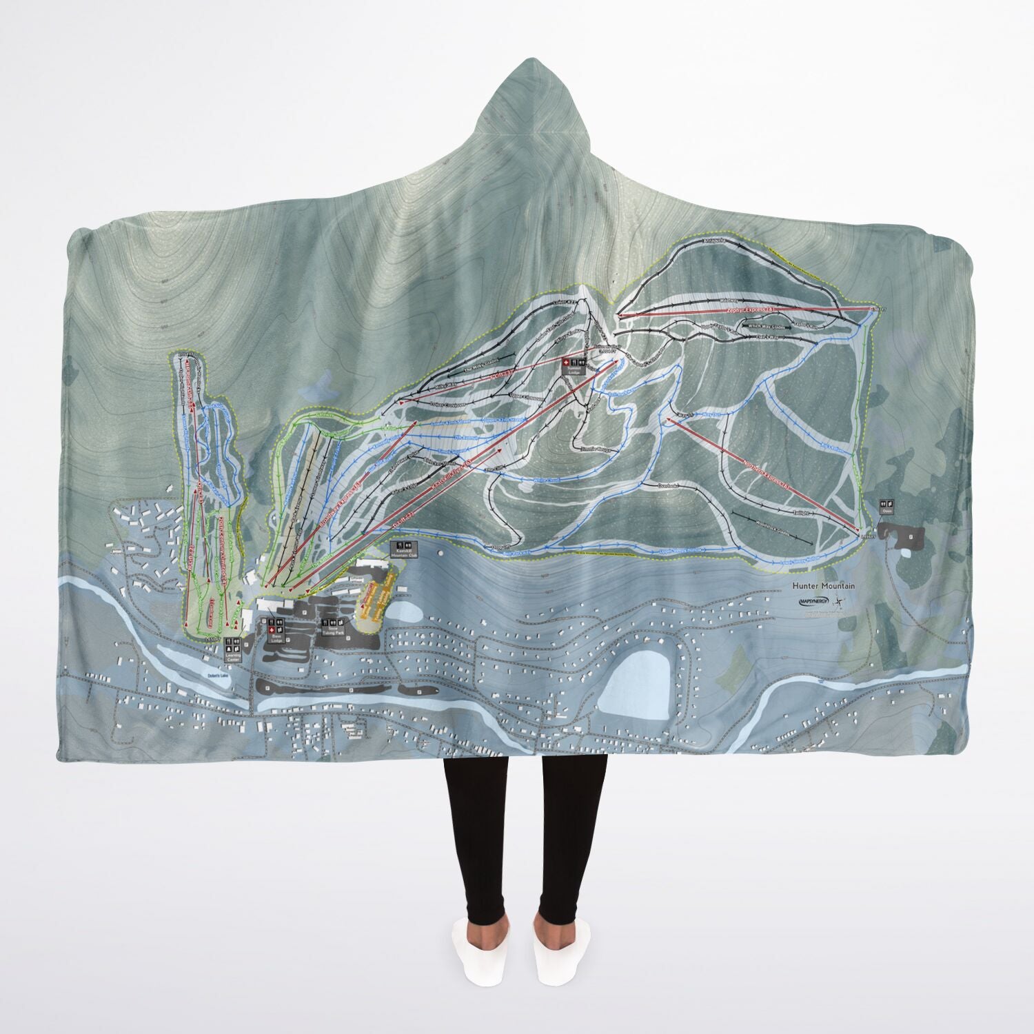 Hunter Mountain, New York Ski Trail Map - Adult Hooded Blanket